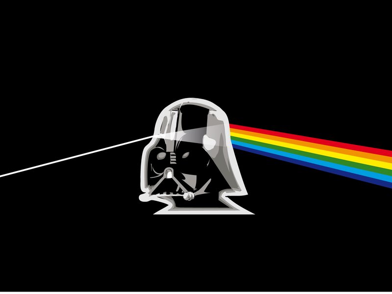 Darth Vader Helmet — Black, Dramatic, Vector Art, Rainbow Light