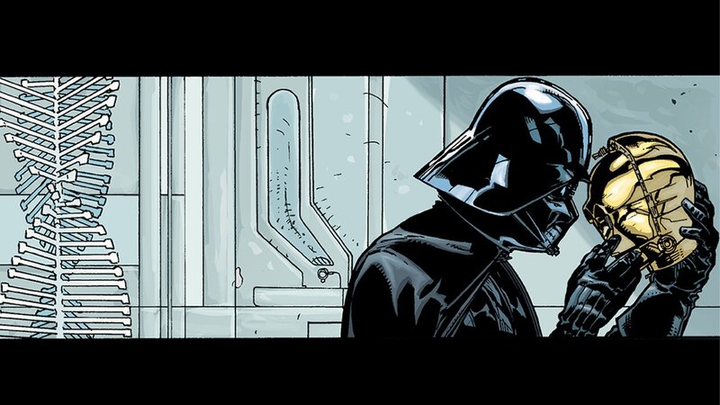 Darth Vader holding a helmet