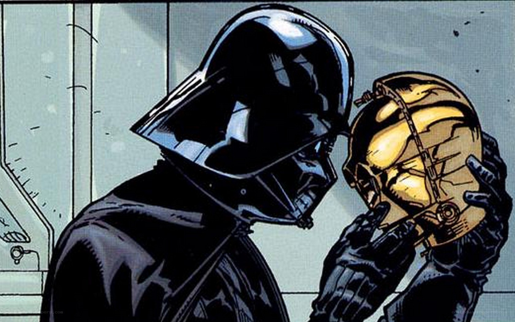 Darth Vader holding a helmet
