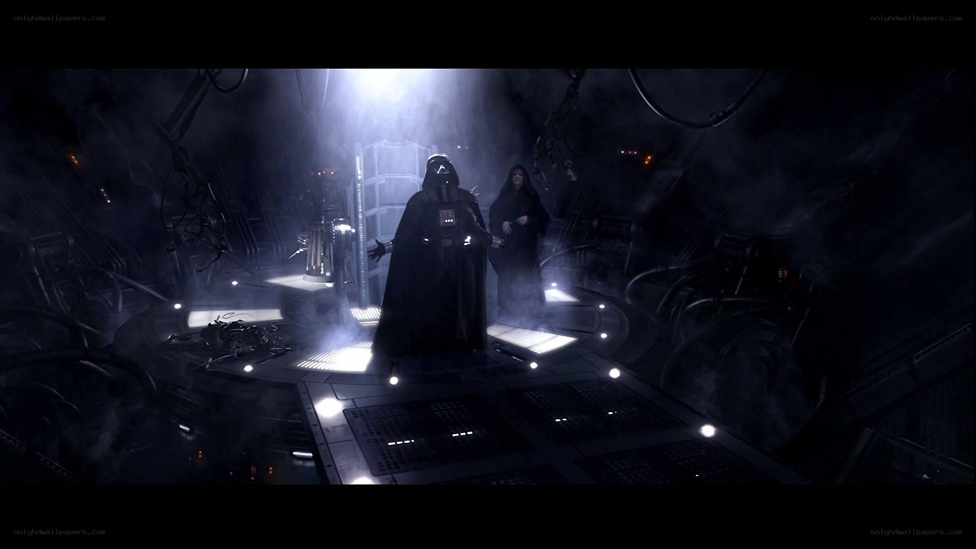 Darth Vader in a dark chamber