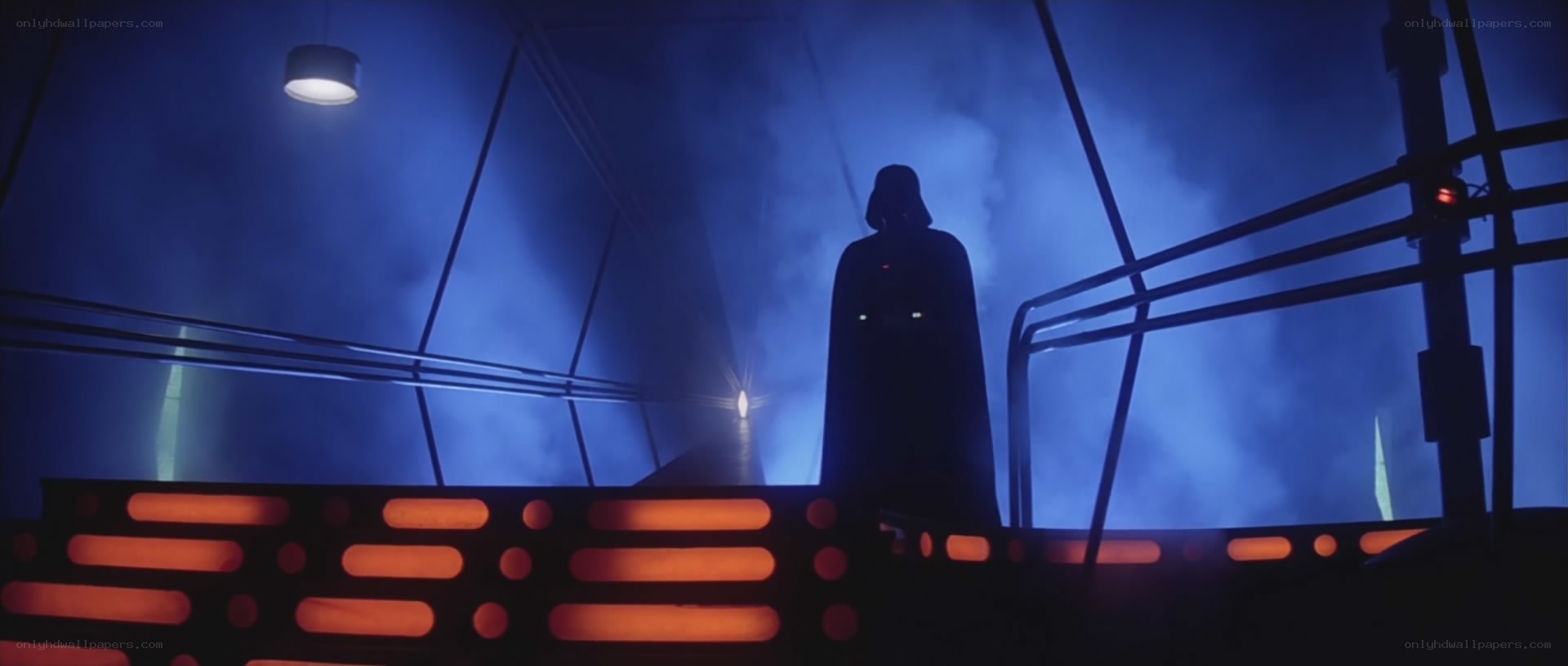 Darth Vader in a smoky corridor
