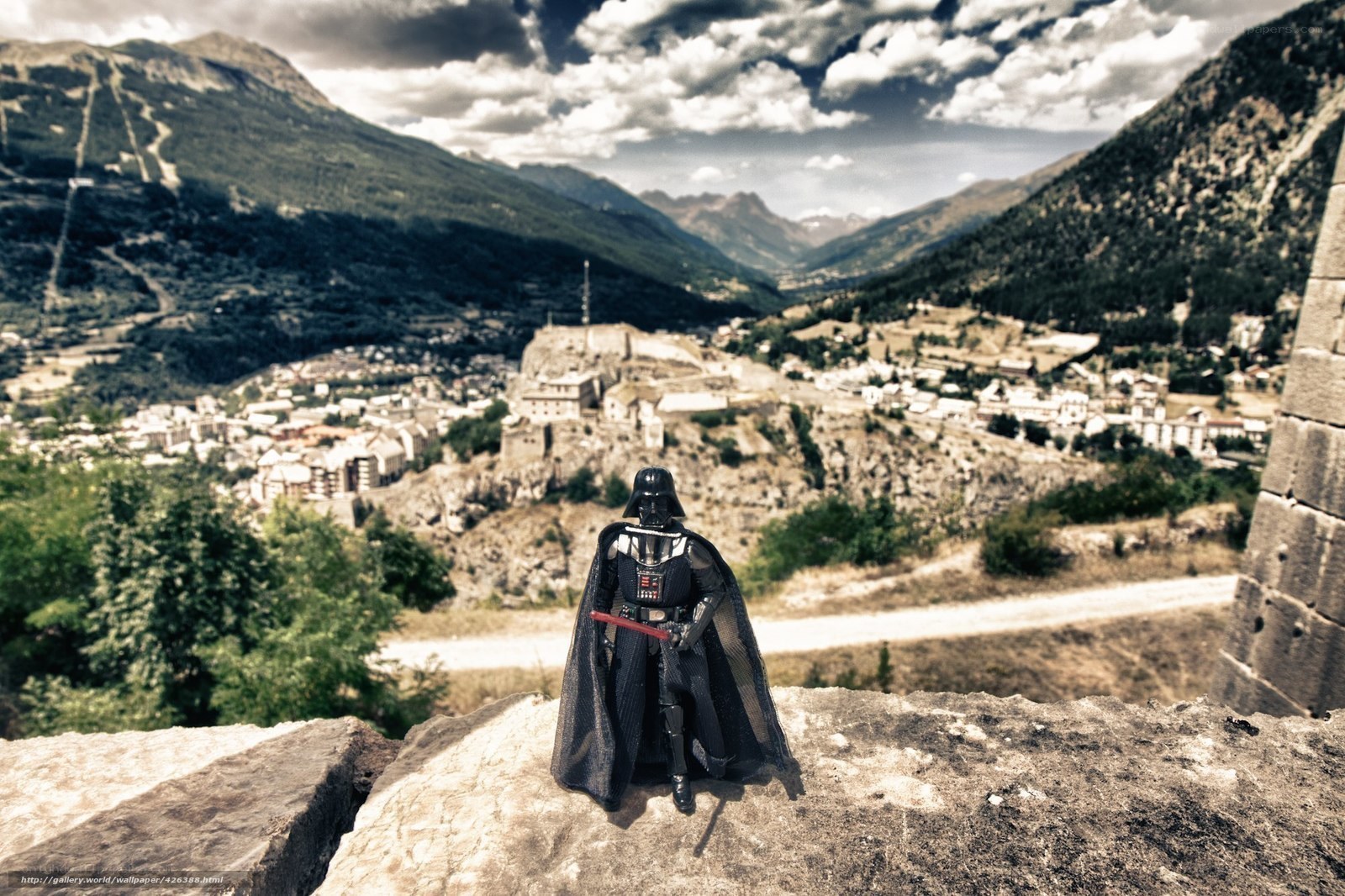 Darth Vader overlooks a valley