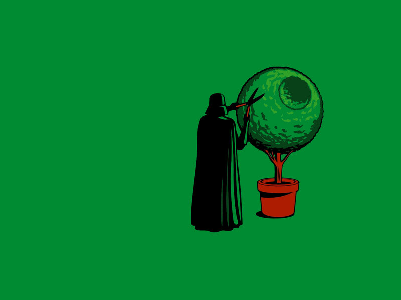 Darth Vader pruning a topiary