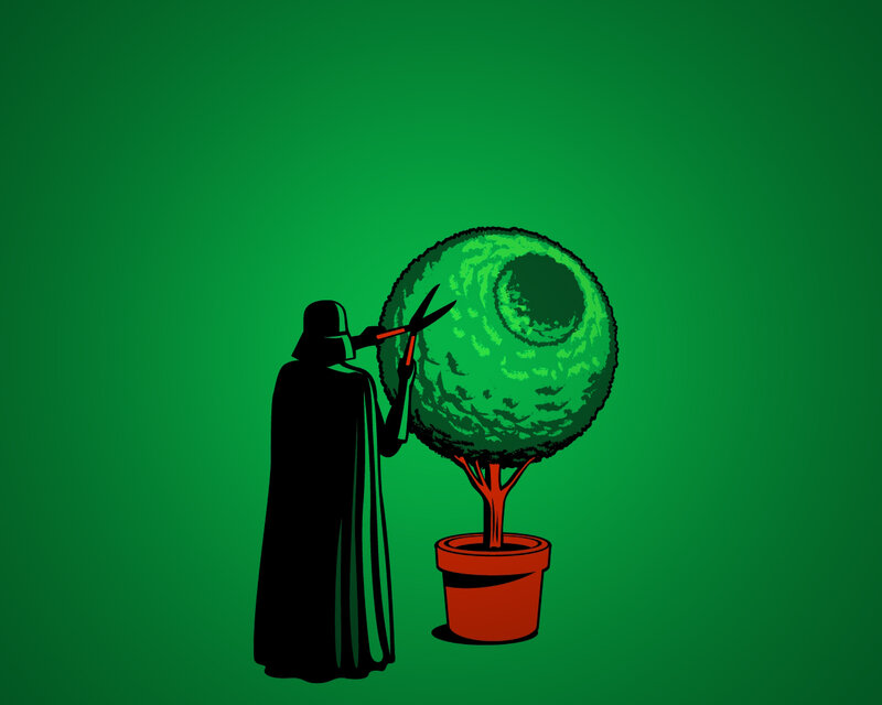 Darth Vader pruning a topiary