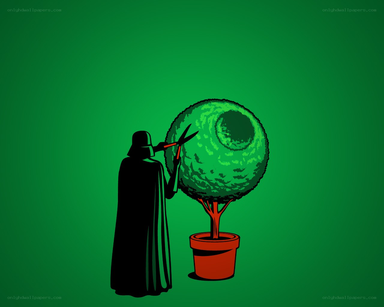 Darth Vader pruning a topiary