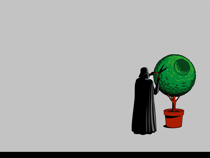 Darth Vader Pruning Tree — Black, Calm, Illustration, Scissors, Potted Plant