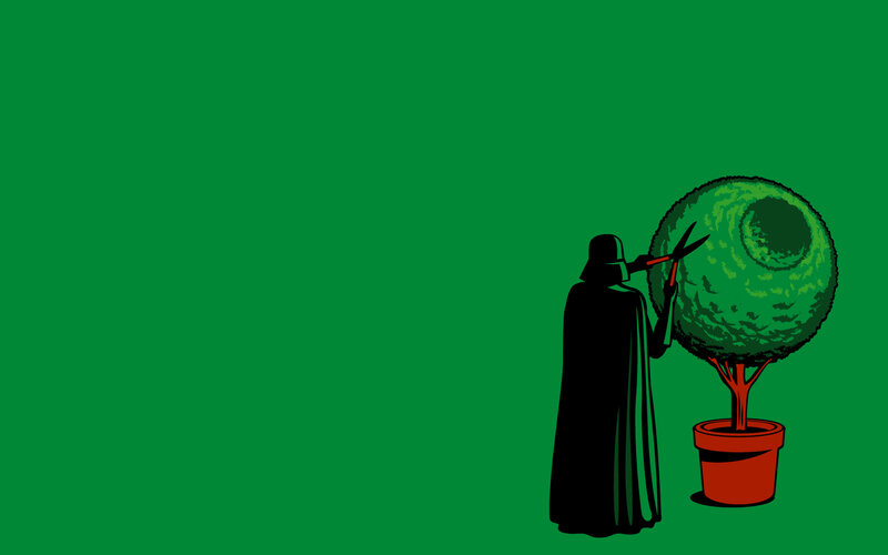 Darth Vader Pruning Tree — Green, Calm, Illustration, Scissors, Potted Plant