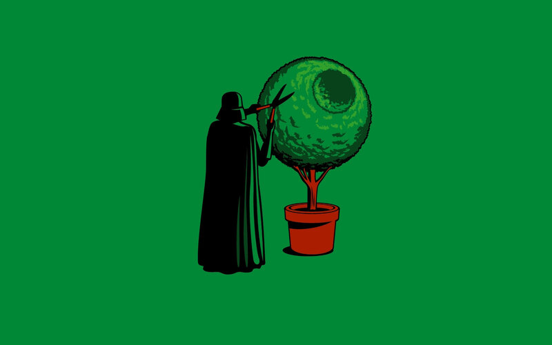 Darth Vader Pruning Tree — Green, Calm, Illustration, Scissors
