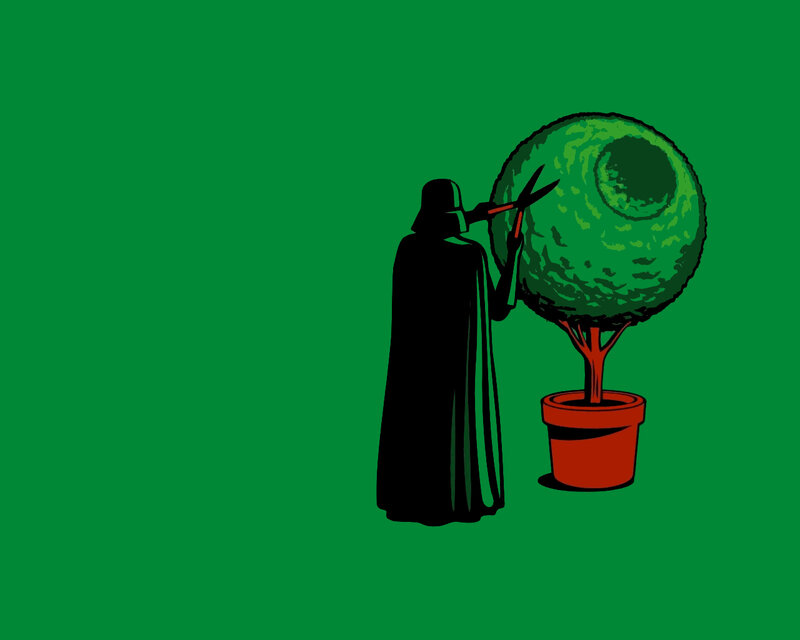 Darth Vader Pruning Tree — Green, Humorous, Illustration, Scissors