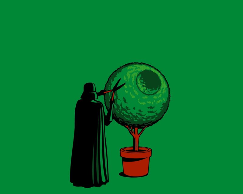 Darth Vader Pruning Tree — Green, Humorous, Illustration