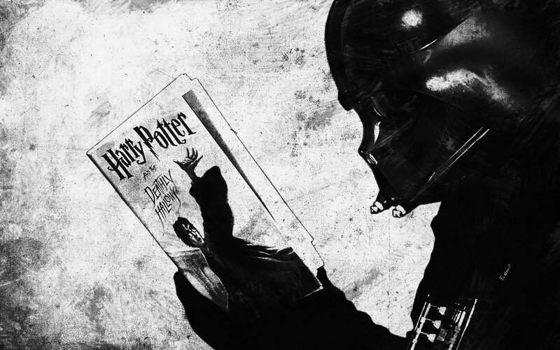 Darth Vader Reading Book — Black, Dramatic