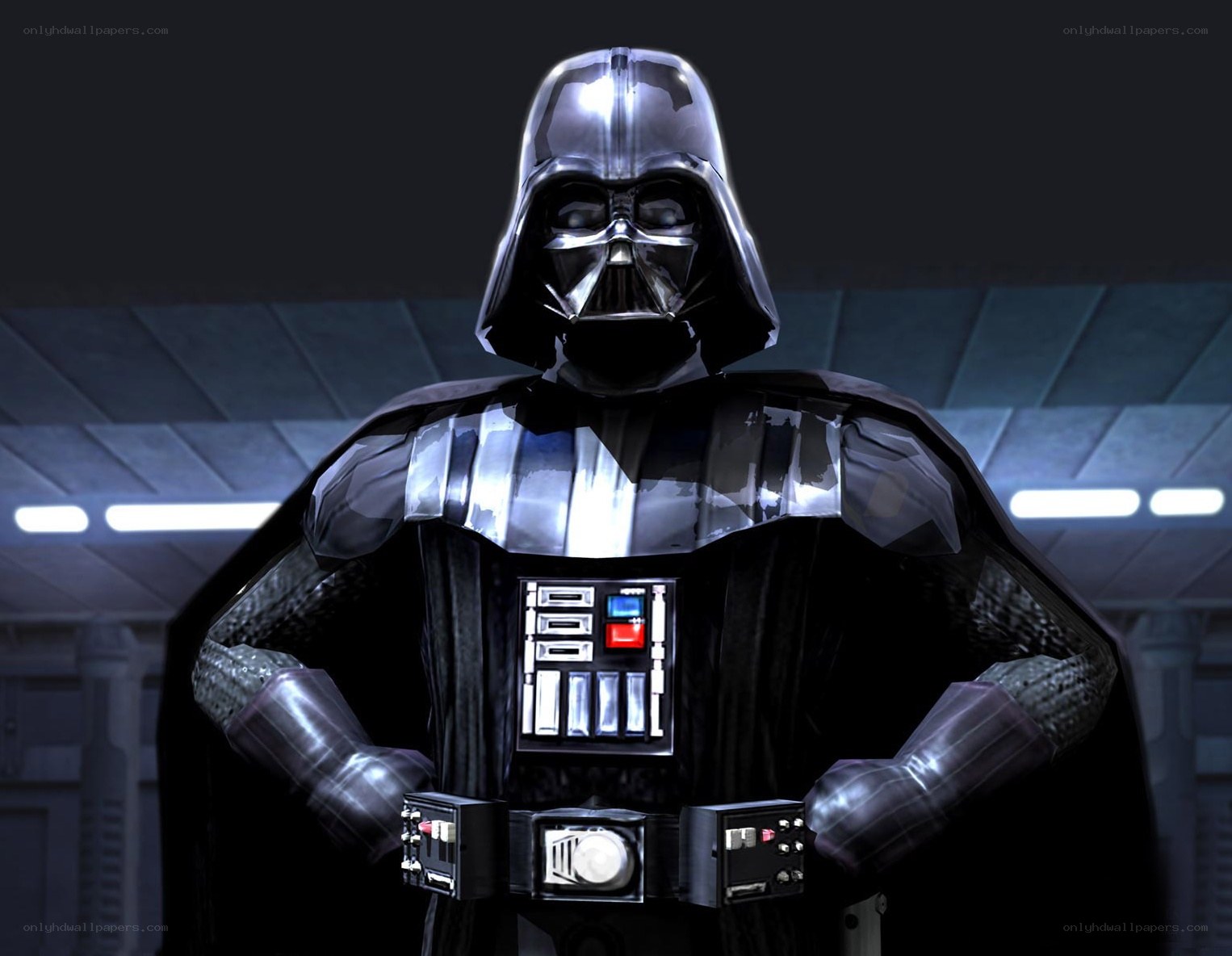 Darth Vader stands in a corridor