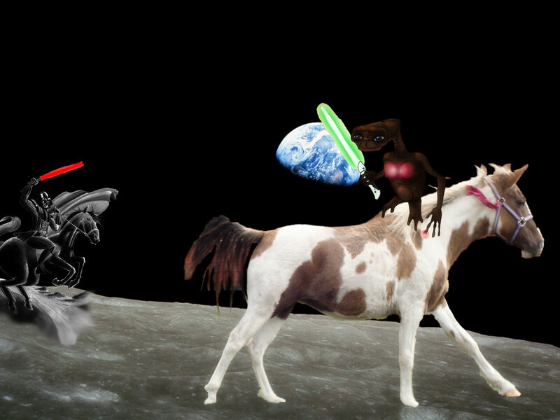 Darth Vader vs E.T. on horses