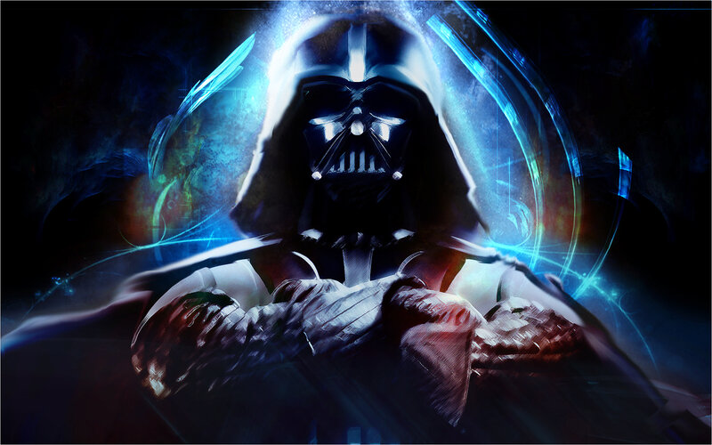 Darth Vader with glowing lightsabers