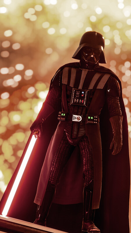 Darth Vader with Lightsaber — Black, Dramatic, 3d Render, Cape, Bokeh