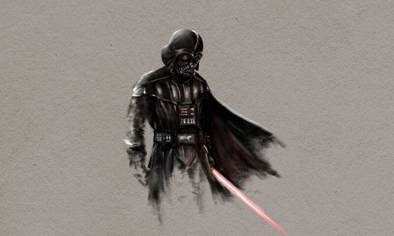 Darth Vader with Lightsaber — Black, Dramatic, Digital Art, Cape, Red