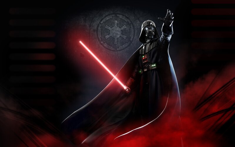 Darth Vader with Lightsaber — Black, Dramatic, Digital Art, Imperial Symbol, Smoke