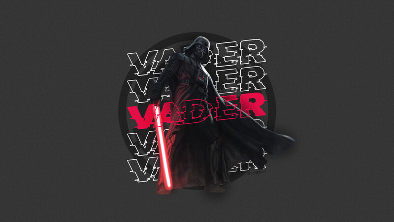 Darth Vader with Lightsaber — Black, Dramatic, Digital Art, Text