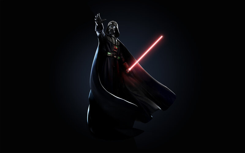 Darth Vader with Lightsaber — Black, Dramatic, Night, Digital Art, Cape, Mask