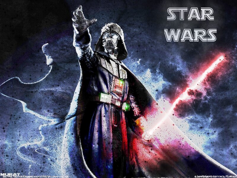Darth Vader with Lightsaber — Black, Dramatic, Night, Digital Art, Cape, Space