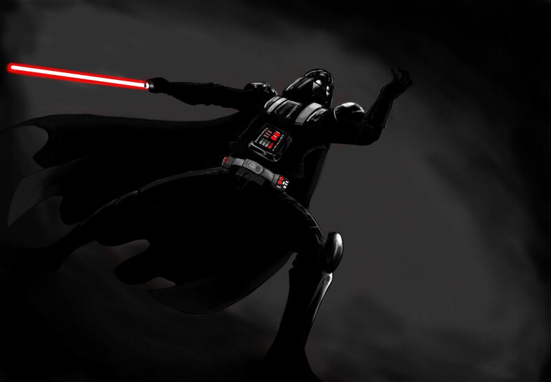 Darth Vader with Lightsaber — Black, Dramatic, Night, Digital Art, Cape