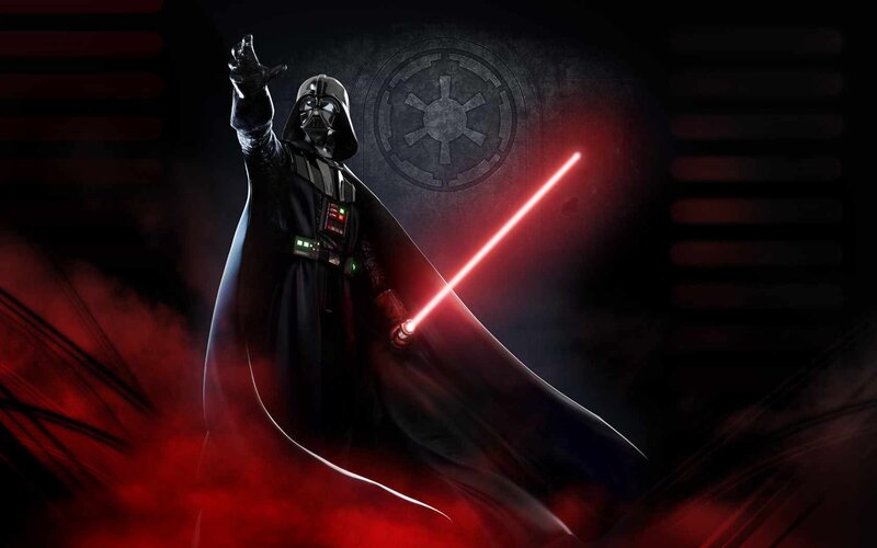 Darth Vader with Lightsaber — Black, Dramatic, Night, Digital Art, Imperial Symbol