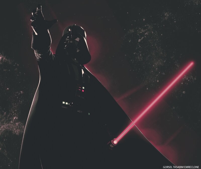 Darth Vader with Lightsaber — Black, Dramatic, Night, Digital Art, Space