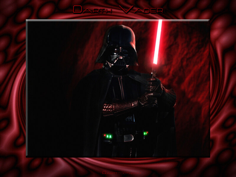 Darth Vader with Lightsaber — Red, Dramatic, Digital Art, Cape, Mask, Black