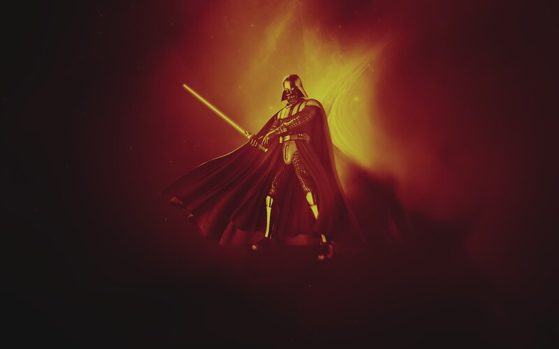 Darth Vader with Lightsaber — Red, Dramatic, Digital Art, Cape