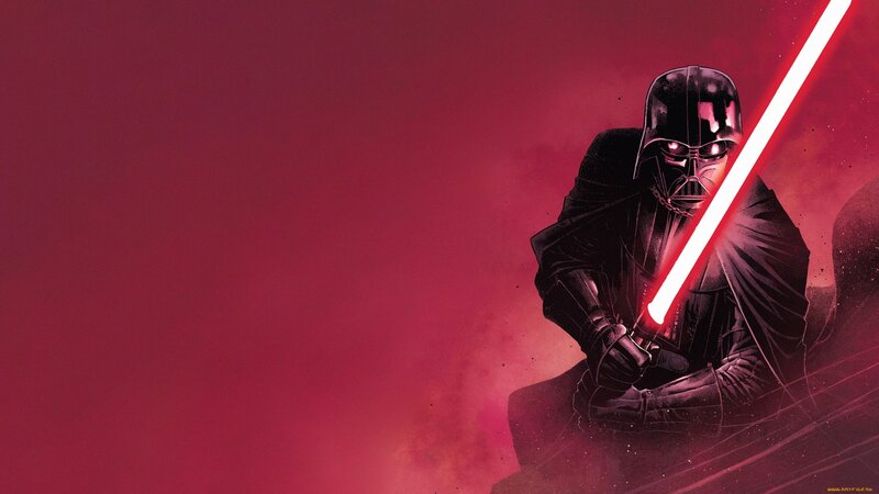 Darth Vader with Lightsaber — Red, Dramatic, Digital Art, Helmet, Cape