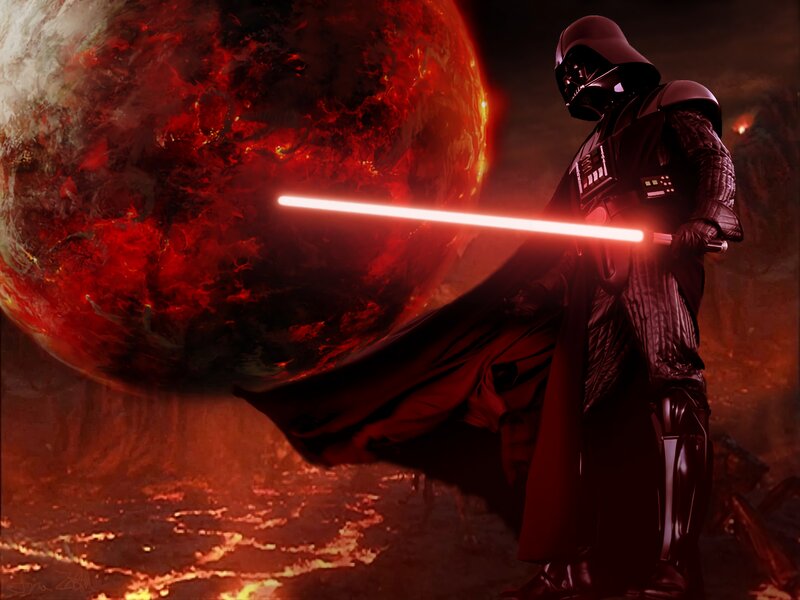 Darth Vader with Lightsaber — Red, Dramatic, Digital Art, Planet