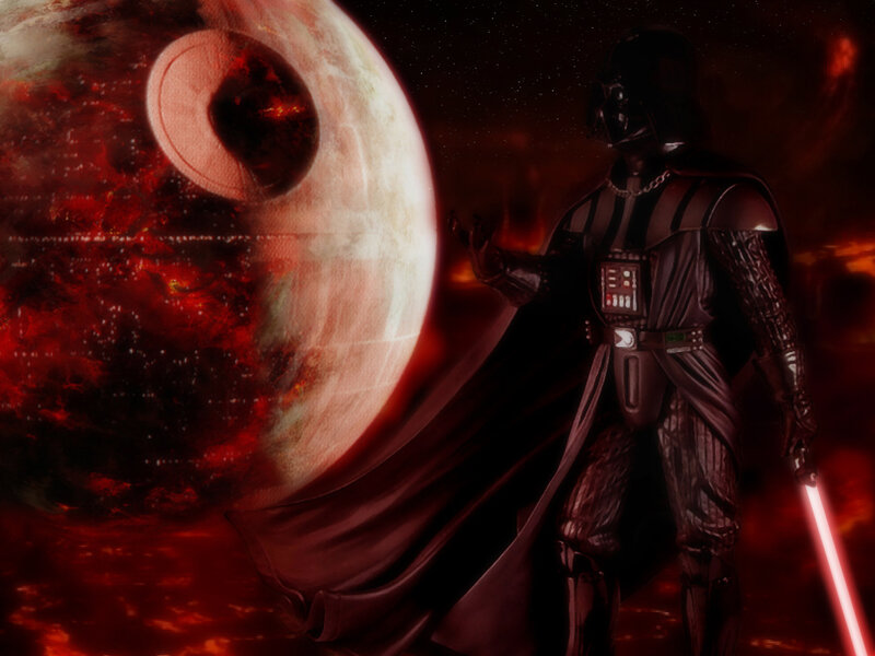 Darth Vader with Lightsaber — Red, Dramatic, Night, Digital Art
