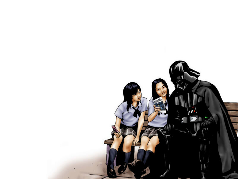 Darth Vader with schoolgirls