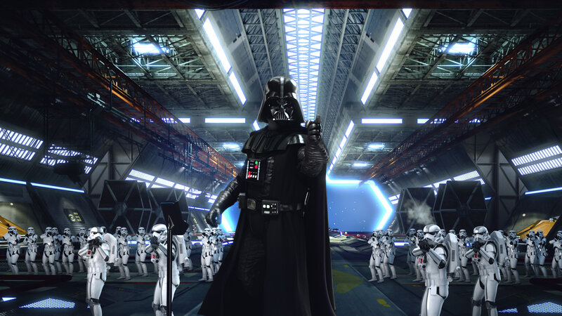 Darth Vader with Stormtroopers — Black, Dramatic, 3d Render
