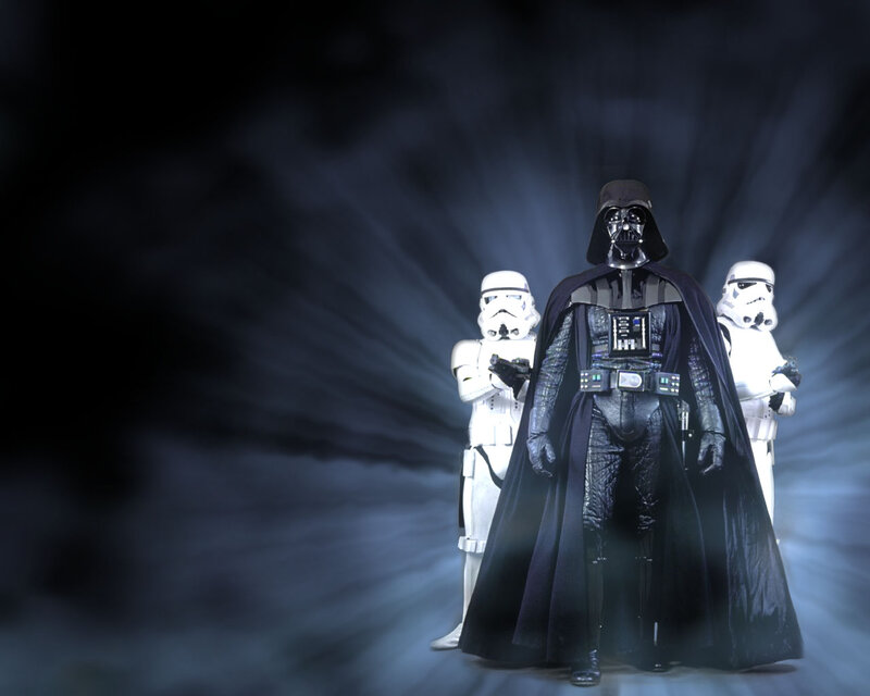 Darth Vader with Stormtroopers — Black, Dramatic, Digital Art, Dark Cape