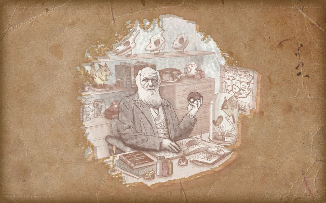 Darwin in a study with Pokémon