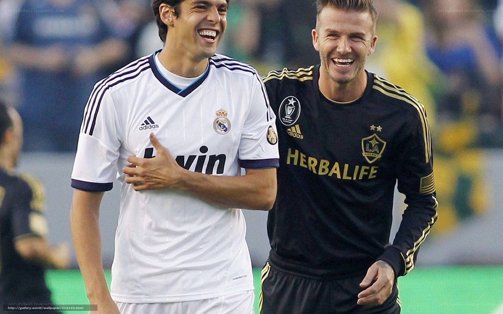 David Beckham and Kaka laughing