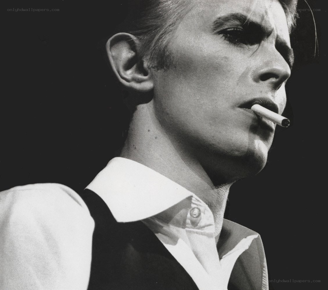 David Bowie in profile with cigarette