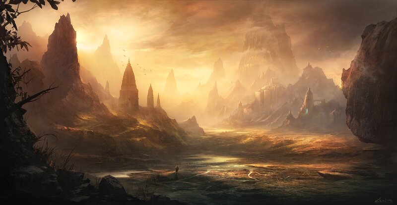 dawn over ancient ruins