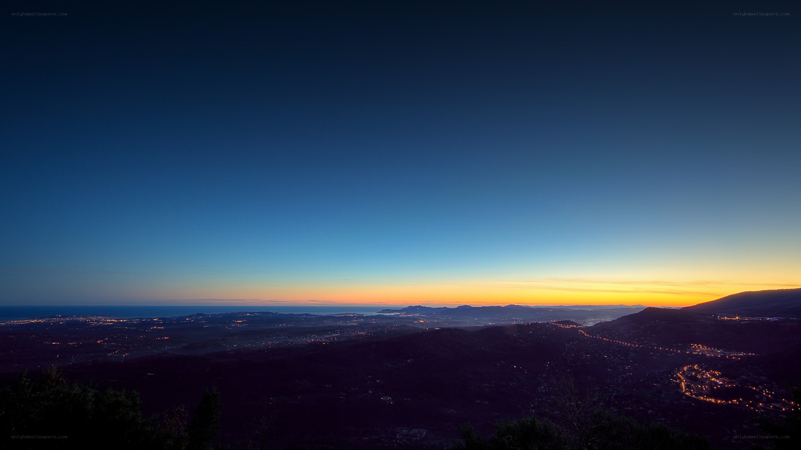 dawn over coastal hills