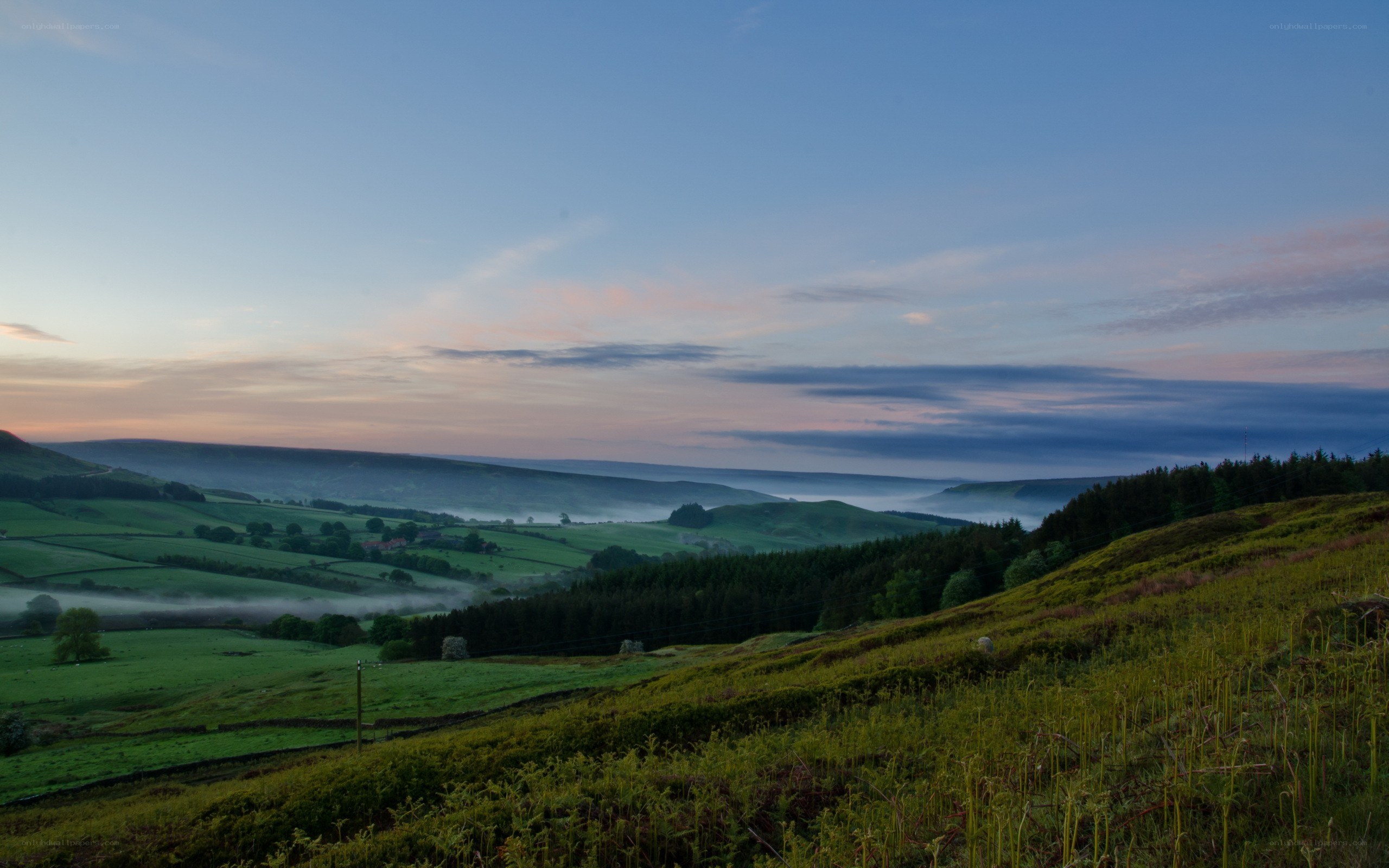 Dawn over rolling hills