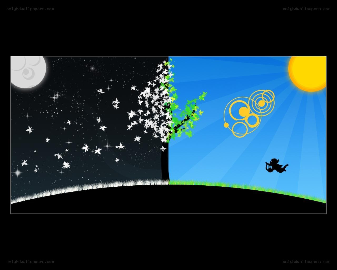 Day and night split scene