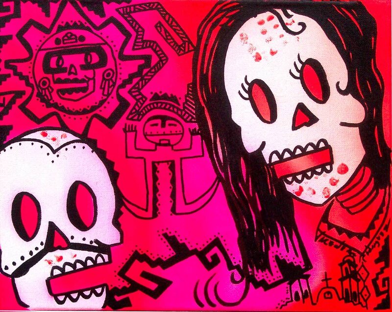Day of the Dead art with skulls
