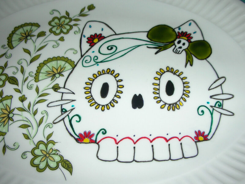 Day of the Dead cat plate