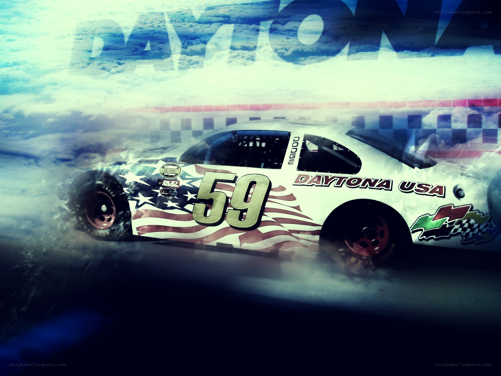 Daytona race car with American flag
