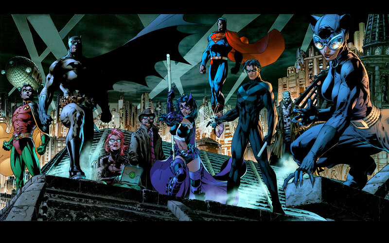 DC Comics heroes on rooftop