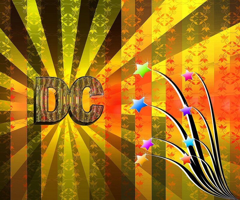 DC logo with colorful stars