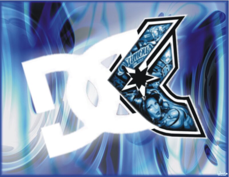 DC Shoes logo on blue background