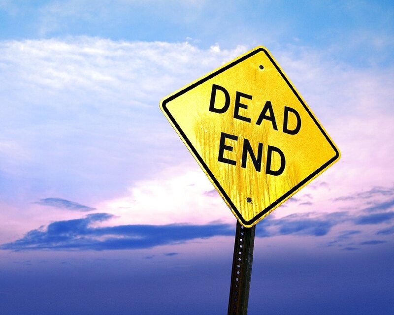 Dead End Sign — Yellow, Dramatic, Sunset, Photograph