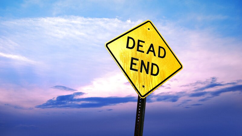 Dead End Sign — Yellow, Dramatic, Sunset